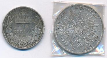 Vegyes: Ausztria 1913. 2K Ag "Ferenc József" + 1915KB 1K Ag "Ferenc József" T:2,...