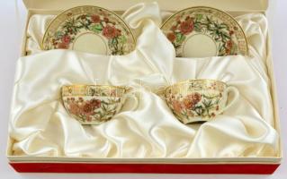 Zsolnay bambusz-mintás két személyes mokkás csésze készlet, díszdobozban. Kézzel festett, jelzett, h...