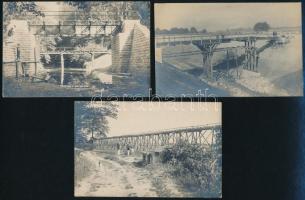 cca 1920 Hídépítések, 3 db fotólap, 9×14 cm