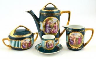 Bohemia Alt-Wien stílusú mokkás készlet + nagy méretű tálca 49x28 cm. Matricás, jelzett, kopásokkal