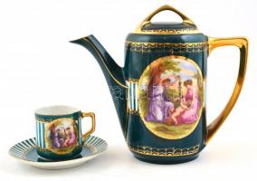 Bohemia Alt-Wien stílusú mokkás készlet + nagy méretű tálca 49x28 cm. Matricás, jelzett, kopásokkal