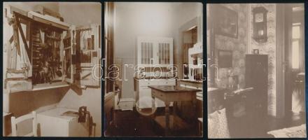 cca 1920 Lakásbelsők, 9 db fotó, 11×8 és 12×17 cm közötti méretekben