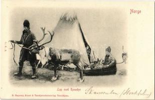 1902 Norge, Lap med Rensdyr / Nordic Sami (Lapplander) people, folklore, reindeer. E. Hagerup