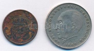 Német Államok / Poroszország 1868C 2pf Cu + NSZK 1969D 2M Cu-Ni T:3
German States / Prussia 1868C 2...