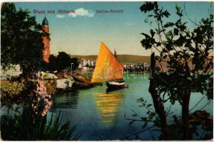 1914 Abbazia, Opatija; Slatina-Ansicht / general view, sailing vessel (gyűrődés / crease)