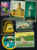 cca 1950-70 7 db klf. retró magyar bőrönd címke: Keszthely, Veszprém, Balaton, Tapolca, Badacsony, Nagyvázsony, Sümeg