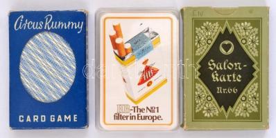 3 csomag francia kártya: HB, Circus Rummy és Salonkarte (Salonpikett Nr. 66), eredeti dobozában