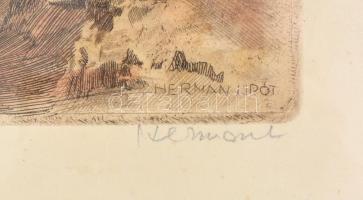 Hermann Lipót (1884-1972): Fürdőzők. Színezett rézkarc, karton, enyhén foltos, jelzett, üvegezett fa...