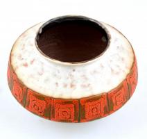 Retró iparművész mázas kerámia kaspó, jelzett, hibátlan, m: 13,5 cm, d: 24 cm