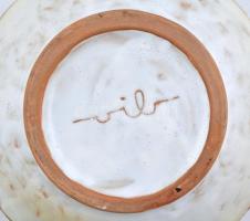 Retró iparművész mázas kerámia kaspó, jelzett, hibátlan, m: 13,5 cm, d: 24 cm