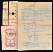 cca 1941 Széplaki és Szántói Botka nemesi családdal kapcsolatos iratok: Kézzel írt dokumentum a család nemesi eredetéről és családfájáról, címeréről, ismeretlen szerzőtől, 3 oldal, hajtásnyommal. 2 db, a család két tagjának nemességét igazoló belügyminisztériumi bizonyítvány fejléces papíron 1941-ből, m. kir. belügyminiszter szárazpecsétjével, miniszteri tanácsos aláírásaival, 1 Pengő okmánybélyeggel, hajtásnyomokkal. 1 db vintage fotó és annak negatívja a család címerével.