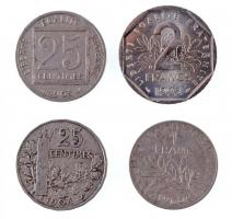 Franciaország 1903. 25c Ni + 1904. 25c Ni + 1960. 1Fr Ni + 1993. 2Fr "Jean Moulin" Ni T:2
...