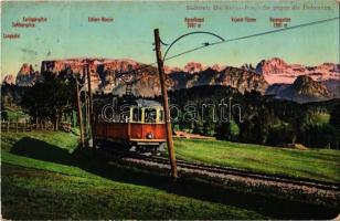 1910 Renon, Ritten (Südtirol); Die Ritten-Bergbahn gegen die Dolomiten / Rittnerbahn / cable railway, cable car, tram