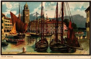 Riva del Garda, Reiff am Gartsee (Südtirol); Hafen / port, boats, sailing vessels. Kuenstlerpostkarte No. 1666. von Ottmar Zieher Kunstanstalt. litho s: Diemer