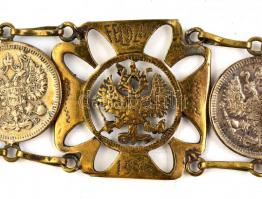 1916 Érmékből készített háborús emlékkarkötő, "Feldzug 1916" felirattal, h: 17,5 cm