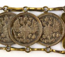 1916 Érmékből készített háborús emlékkarkötő, "Feldzug 1916" felirattal, h: 17,5 cm