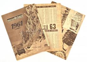 cca 1960-63 Magyar Tűzoltó naptára, össz. 3 db: 1961 és 1963 29,5x44,5 cm méret, 1960 45x60 cm méretben, kis szakadással