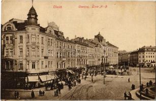 1919 Olomouc, Olmütz; Oberring Linie A-B / street view, trams, tramway, shops (fl)