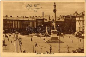 1917 Lviv, Lwów, Lemberg; Plac Maryacki / square, tram, shops
