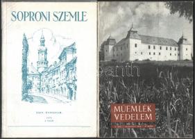 1966-70 2 db folyóirat: Soproni Szemle, XXIV. évfolyam, 1970, 3. sz.. Néhány fekete-fehér képpel illusztrált. Kiadói papírkötés, későbbi műanyag borítóval. + Műemlékvédelem, X. évf., Bp., 1966, 4. sz. Fekete-fehér képekkel gazdagon illusztrált.Kiadói papírkötés, sérült gerinccel.