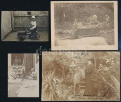 1916-1917 Gyerekjátékok, 4 db fotó, 7,5×5,5 és 9×13,5 cm közötti méretekben