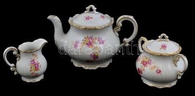 Zsolnay porcelán teás készlet. Matricás, jelzett, kis kopásokkal. Komplett