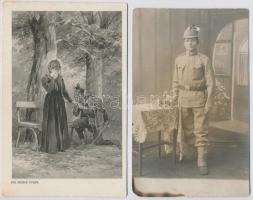 4 db háborús képeslap + 4 db háborús fotólap + 2 fotó