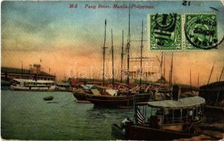 Manila, Pasig River / port, sailing vessels, steamships. TCV card