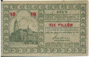 Pécs 1919. 10f Pécs Törvényhatósági Jogú Város Házipénztára pénztárjegye, hajtatlan T:I szakadás