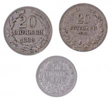 Bulgária 1888. 20s Cu-Ni + 1913. 20s Cu-Ni + 1912. 50s Ag "I. Ferdinánd" T:2,2-
Bulgaria ...