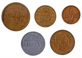 Románia 1939. 1L Cu-Ni + 1930. 5L Cu-Ni "I. Mihály" + 1942. 5L Zn + 1946. 2000L Br "I...