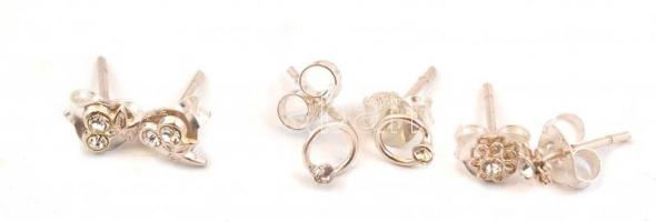 Ezüst(Ag) 3 pár apró kövekkel díszített fülbevalópár, jelzett, bruttó: 0,88 g