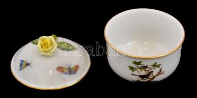 Herendi Rotschild mintás bonbonniere. Kézzel festett, jelzett, hibátlan. d: 10 cm, m: 10 cm