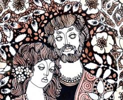 Vén Edit (1937-): Szerelmespár. Zománcfesték, kerámia,  jelzett a hátoldalán is, keretben, 15×15 cm