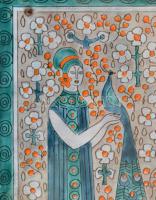 Vén Edit (1937-): Lány. Mázas kerámia,  jelzett a hátoldalán 37x19 cm