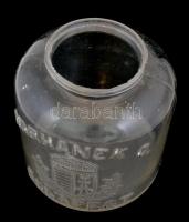 cca 1900 Antik, magyar címeres halas / szardíniás üveg Warhanek C. Budapest m:17 cm. Száján kis csor...