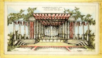 Székely László (1932-): Díszletterv a los angelesi Rudas színháznak színes tus, pauszpapír, szignált 50x30cm