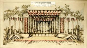 Székely László (1932-): Díszletterv a los angelesi Rudas színháznak színes tus, pauszpapír, szignált...