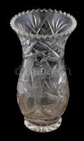 Ólomkristály váza, csiszolt, címkével jelzett, kopott, m: 21 cm.