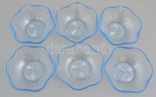 Régi, formába öntött üveg 6 + 1 darabos kék kínáló készlet. Mag, puding, kompót d: 12,5 cm, 22 cm. H...