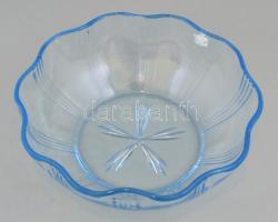 Régi, formába öntött üveg 6 + 1 darabos kék kínáló készlet. Mag, puding, kompót d: 12,5 cm, 22 cm. H...