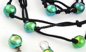 Zsolnay designer ékszer szett. Eozin mázas, bőr láncon, ezüst szerelékekkel