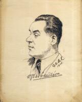 Géhl Zoltán (1888-1954): Férfi portré; szignált, tus, papír 22x28cm (hajtásnyom)