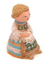 M. Á jelzéssel: Hímző lányka. Mázas kerámia. Kézzel festett, jelzett, hibátlan, alján aláírásokkal 2...