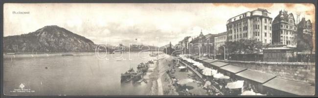 1928 Budapest, A pesti oldal, kilátással az Erzsébet hídra és a Gellért-hegyre, panrámafotó, foltos, 8,5×29,5 cm