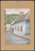 1930 Tabán, Virág Benedek utca 3., kézzel kifestett fotó, kartonra ragasztva, 20,5×14,5 cm