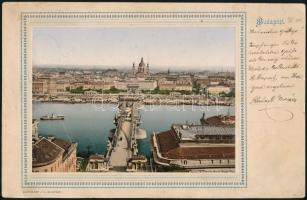 1899 Budapest, Lánchíd panorámával, levelezőlap, 16×25 cm