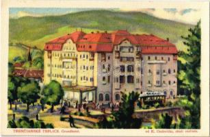 Trencsénteplic, Trencianske Teplice; szálloda, villamos megállóhely / Grand Hotel, tram station s: K. Ondreicka