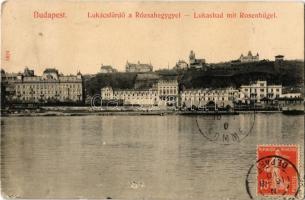 1910 Budapest II. Lukács és Császár fürdő, Rózsahegy (Rózsadomb) a háttérben, Dunai fürdő, uszoda. Taussig A., TCV card