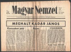 1989 Magyar Nemzet 1989. júl. 7., LII. évf. 157. sz. Szerk.: Soltész István. Bp., Athenaeum, 8 p. Benne Kádár János halálhírével.